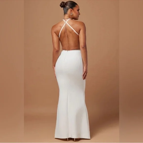 New NWT Fashion Nova Vivica Embellished Maxi Dress in White Size XL - Picture 6 of 6